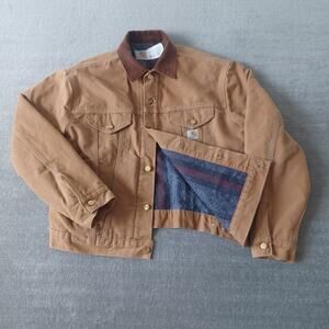 Vintage Carhartt Jacket Mens 44 Tan Corduroy Collar Blanket Lined JB0906 USA